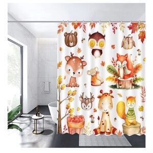 Autumn Forest Animals Shower Curtain - Cute Woodland Friends 72”x72”